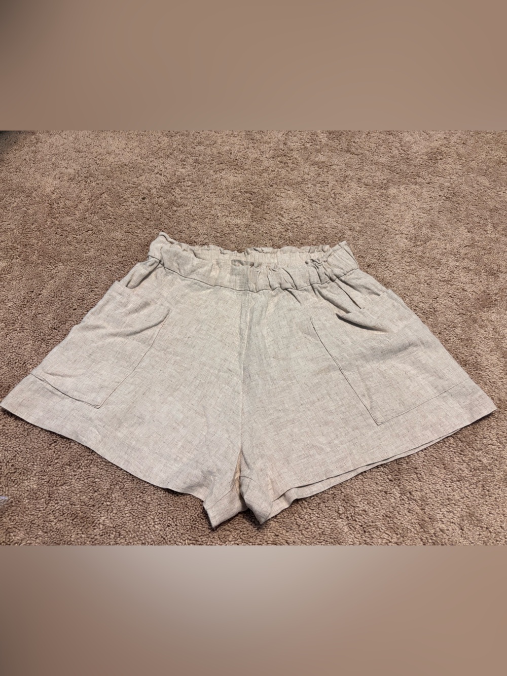 H&M Beige Linen-Texture Paperbag Shorts